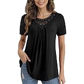 a.Jesdani Women's Plus Size Summer Tops Short Sleeve Lace Pleated Blouses Tunic Tops M-4XL