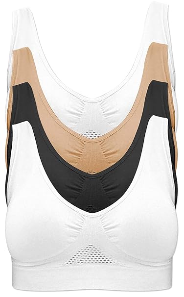 BH ohne Bügel: nahtloser Sport BH im 4er Pack - ungepolstertes Material aus 96% Nylon und 4% Spandex - angenehme Trägerbreite