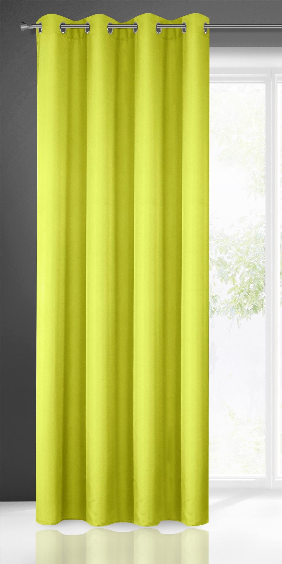 Eurofirany Smooth Plain Modern Curtain with Eyelets-1 Unit, Bedroom, Living Room, Lounge, Kitchen, 140g m/2, Fabric, Green, W55 x L98 — image 1