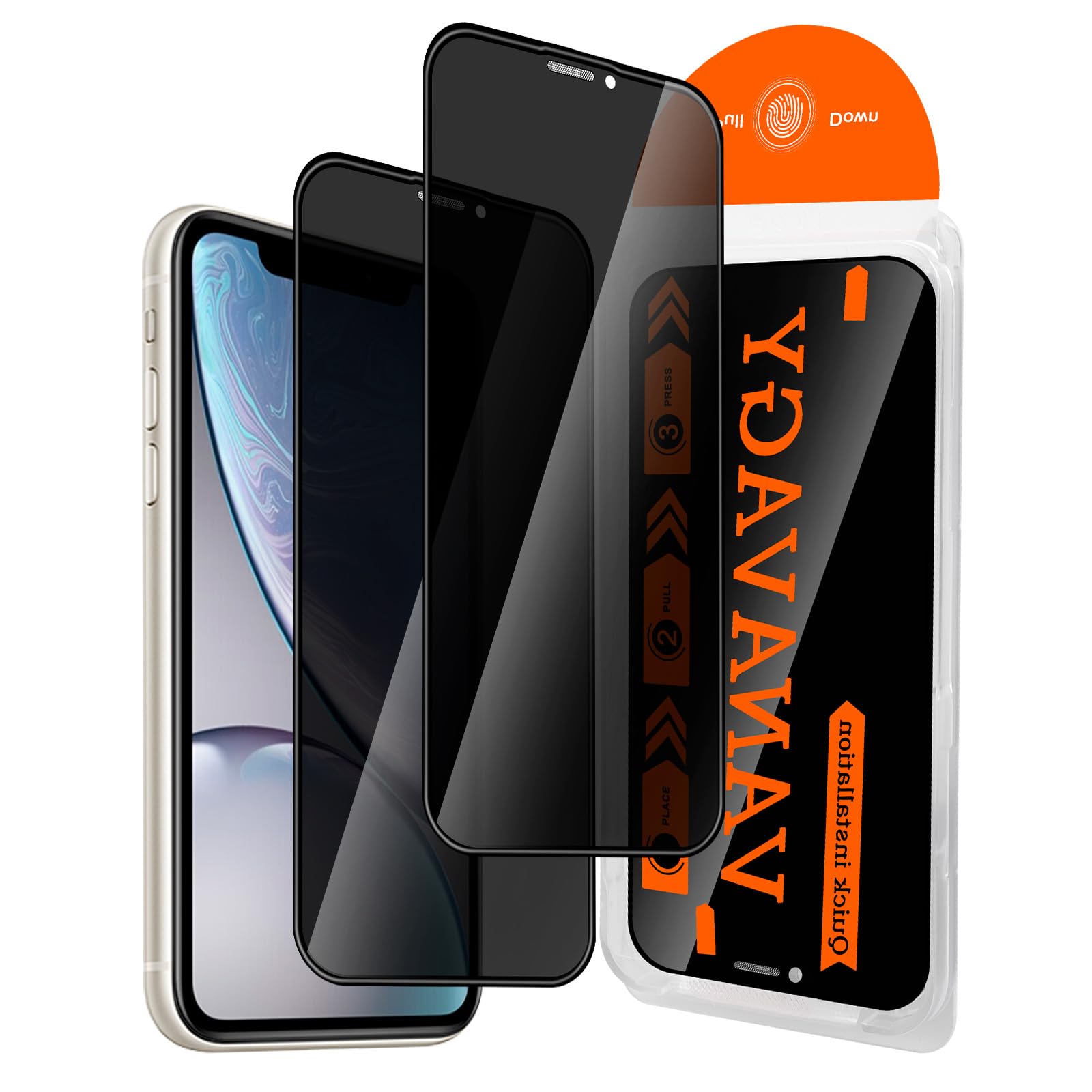VANAVAGY 2 Pack Privacy Glass Screen Protector for iPhone XR, [Easy Installation] Plating Film with Frame Full Coverage Case for Apple XR