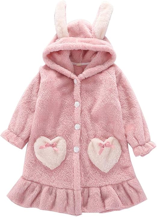 Amazon ケヤカ Keyaka 子供 バスローブ 女の子 パジャマ ナイトガウン フランネル ふわもこ うさぎ耳 フード付き 厚手 お風呂上がり ルームウェア ガールズ 部屋着 プールタオル 春秋冬 暖かい キッズ 可愛い パジャマ 通販
