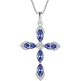 Inpasne Women Cross Necklace 925 Sterling Silver Halo Gemstone Necklace Crucifix Religious Pendant Birthstone Jewelry Gifts for Her