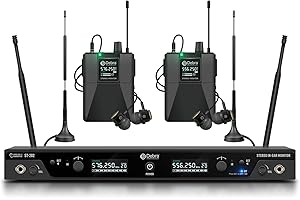 D Debra Audio PRO ST-202 UHF Stereo Wireless in Ear Monitor System, Dual Channel Wireless IEM with Monitoring Type for Stage, Receiver for Studio, Guitar, Band Performance (Dual Channel, 2 Bodypack)
