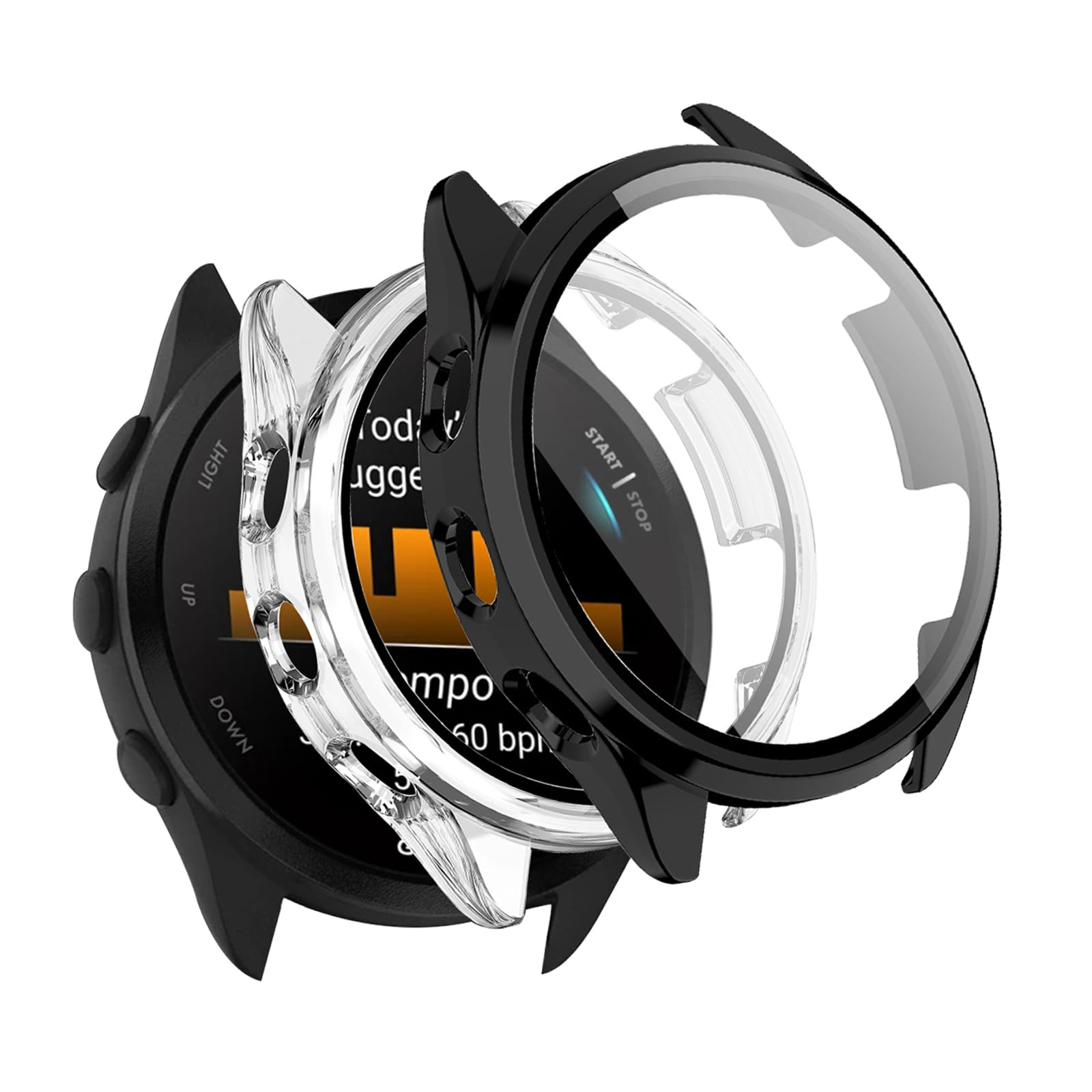 KZIOACSH Case with Tempered Glass for Garmin Forerunner 165/165 Music, 2 Pack Full Coverage Waterproof Hard PC Bumper Cover Ultra-Thin Anti-Scratch Shockproof Overall Screen Protector Protective Case