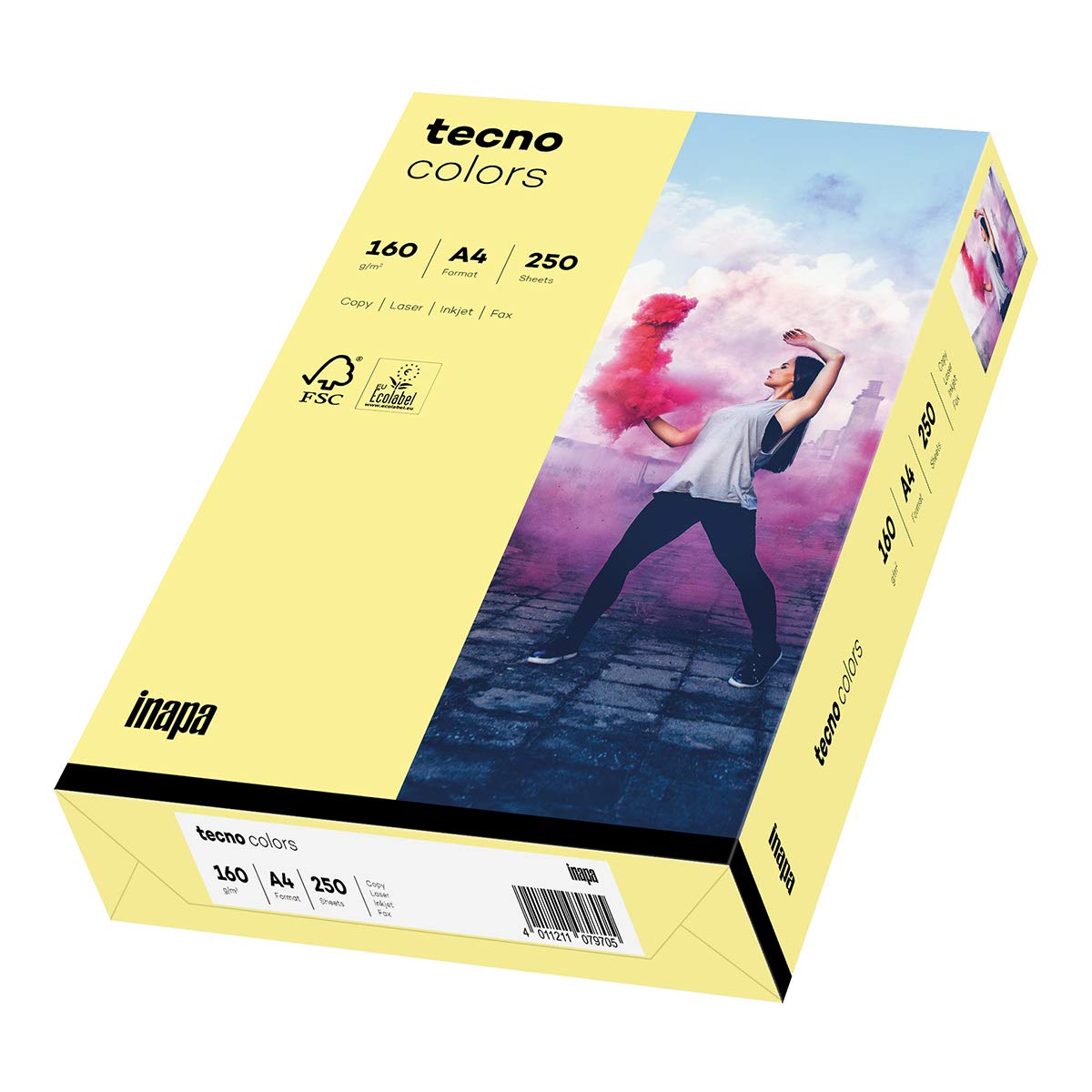 inapa Coloured Printer Paper Tecno Colours 160 g/m² A4 250 Sheets Light Yellow