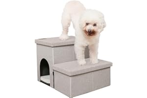 HOMELYSIAN Dog Stairs for High Beds, Folding Pet Steps for Small Dogs and Cats with Storage and Condo, Non-Slip Dog Steps for Couch and Bed up to 22 inches(2 Steps, Beige)