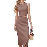 Arach&Cloz Women's Non See Through 2 Piece Sets Tank Top and Midi Skirt Knit Outfits