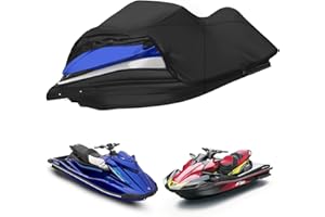 LANLELIN Heavy Duty 420D Jet Ski Cover Lengths 124'' to 136'', Marine Grade Waterproof Cover Adjustable Windproof Tightening Strap & Anti-UV for Yamaha/Kawaski/Sea-doo