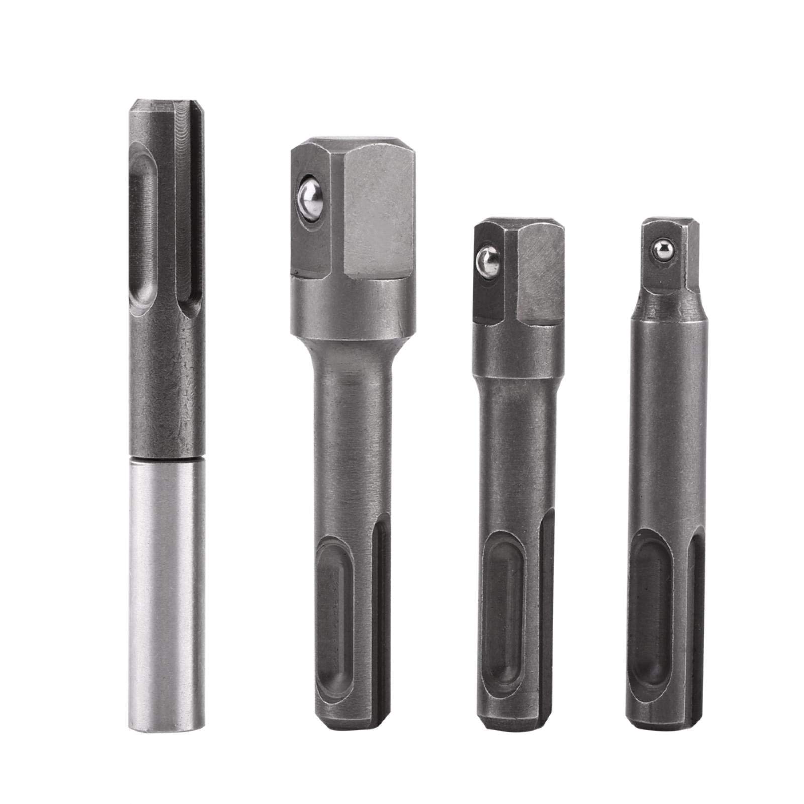 PUSOKEI SDS Plus Shank to 1/4" Hex Socket Adapter and 1/4" 3/8" 1/2" Square Drill Bit Extension Connector for Drills and Bits