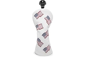 BARUDAN GOLF US Flag Patriotism Golf Club Head Covers White for Driver, Fairway Hybrid Woods - 4 Options - Synthetic Leather Golf Wood Head Covers Set(D/F/H), Driver Headcover, Fairway Wood Head Cover, Golf Hybrid Head Cover