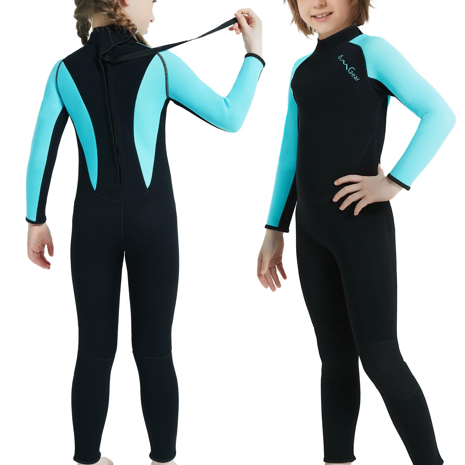Photo 1 of OMGear Kids Wetsuit 3mm Fullsuit for Children Neoprene Long Sleeves Swimsuits Thermal Dive Suits for Youth Boys Girls Scuba Diving Surfing Snorkeling Swimming Water Sports(Full/Light Blue,10)