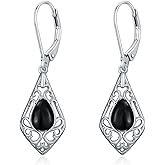 HPQQ Filigree Teardrop Earrings 925 Sterling Silver Gemstone Leverback Earrings Jewelry Gifts for Women