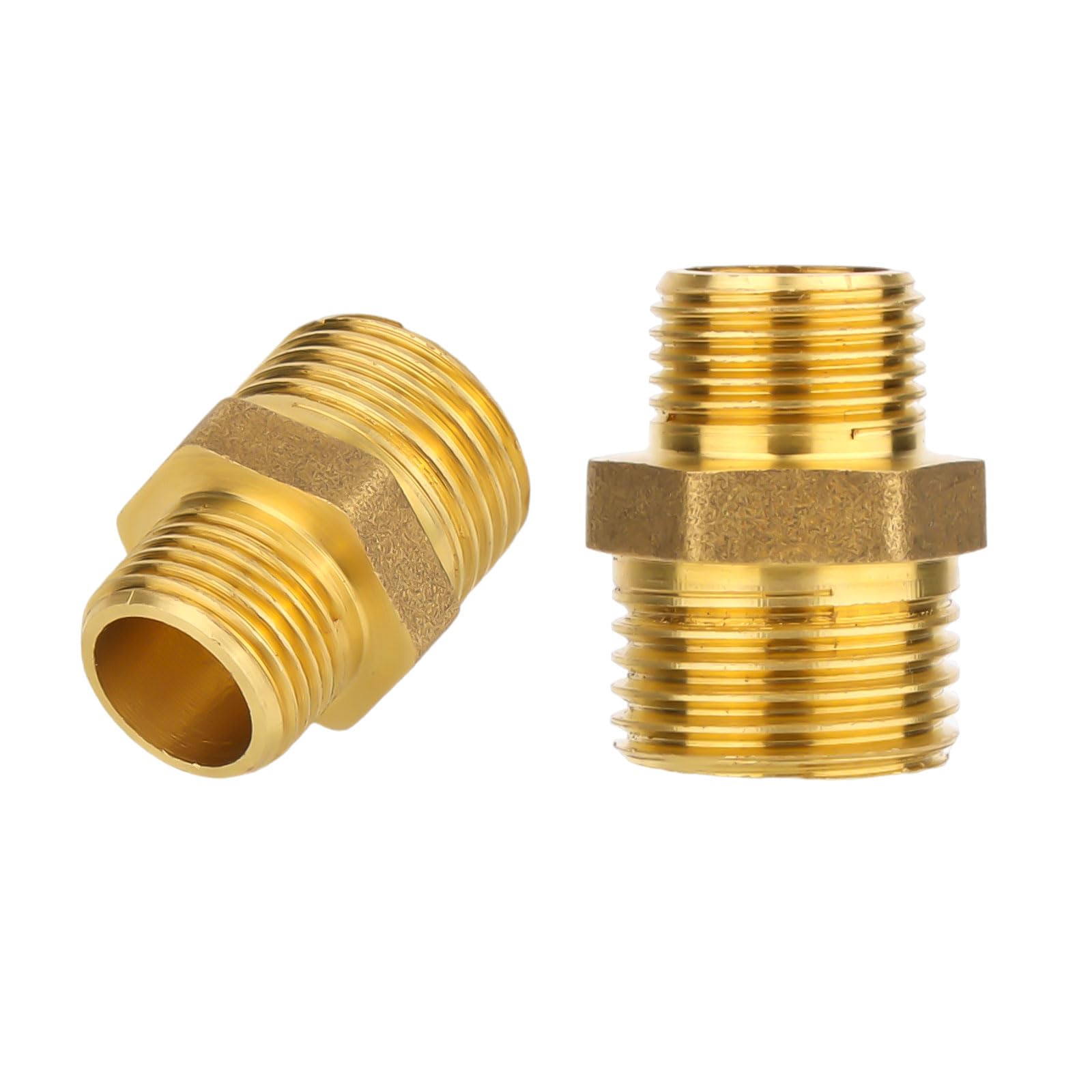 Photo 1 of 2pcs Brass Reducing Hex Nipple, 1/2" NPT x 3/8" NPT Male Thread Pipe Fitting Adapters Straight High Pressure Hose Connector for Gas, Oil, Water, and Fuel Applications