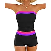 DaiLiWei Strapless Tankini Swimsuits for Women with Shorts Two Piece High Waisted Bathing Suit Tummy Control Swimwear Modest