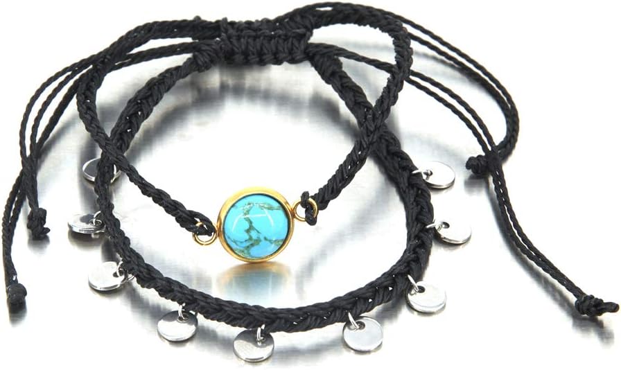 String Ankle Bracelet for Women Waterproof Boho Anklet Braided Beach Coin Jewelry Teen Girls(Turquoise)