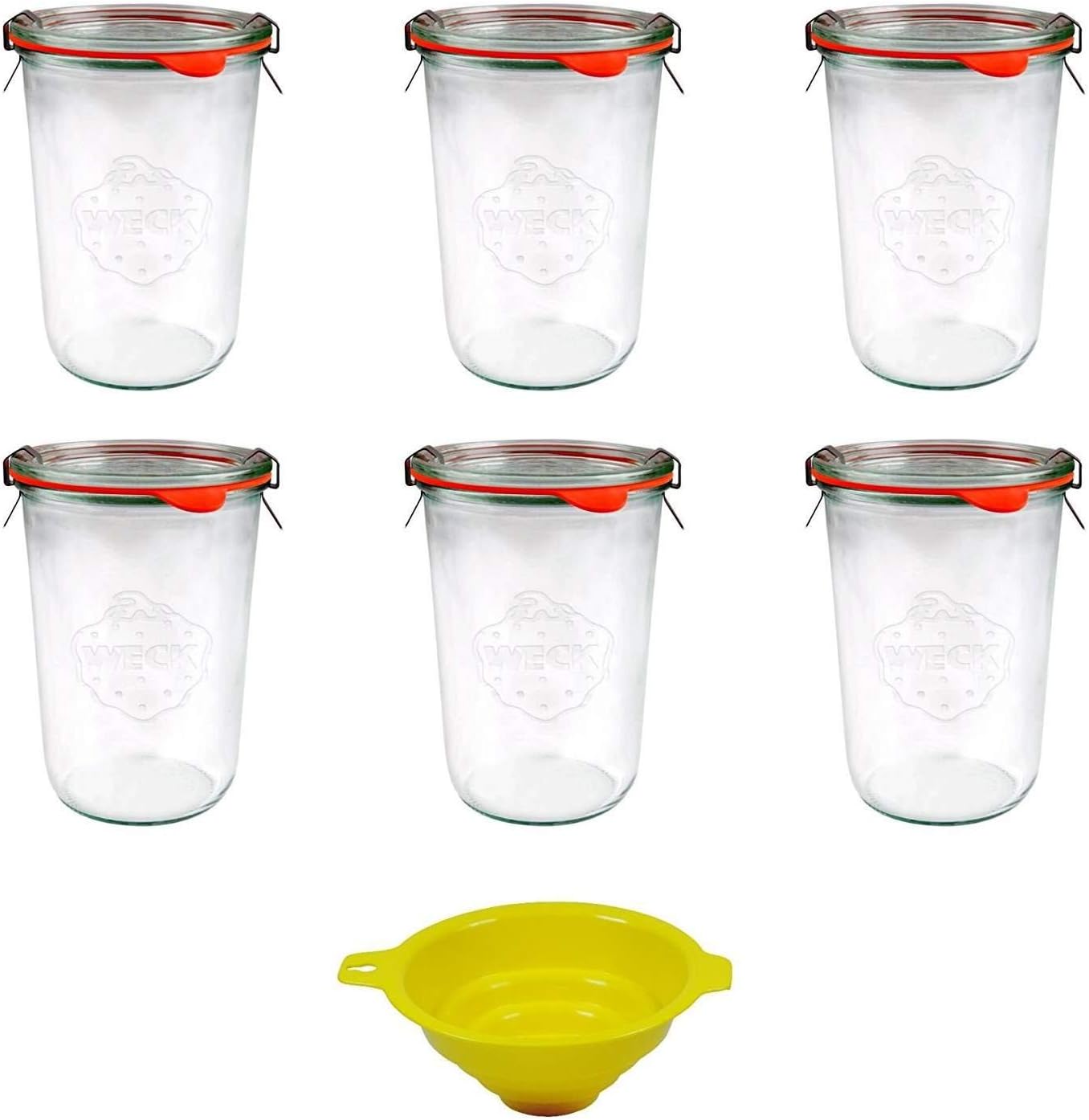 Viva Haushaltswaren #15124 Mason Jars 750 ml (Pack of 6) Clamps, Rings and Yellow Locking Funnel Included