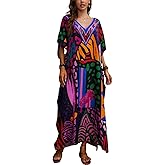 Lziizl Kaftan Dresses for Women Plus Size Bathing Suit Cover up Batwing Sleeve Caftan Maxi Beach Dress
