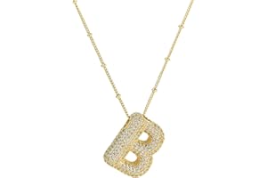 Qitian Shiny Cubic Zirconia Bubble Alphabet 26 A-Z,Puffy Name,Letter Necklace,Personalized Monogram Necklace,Balloon Initial Necklace Gifts for Women Girls 18K Gold Plated Jewelry.