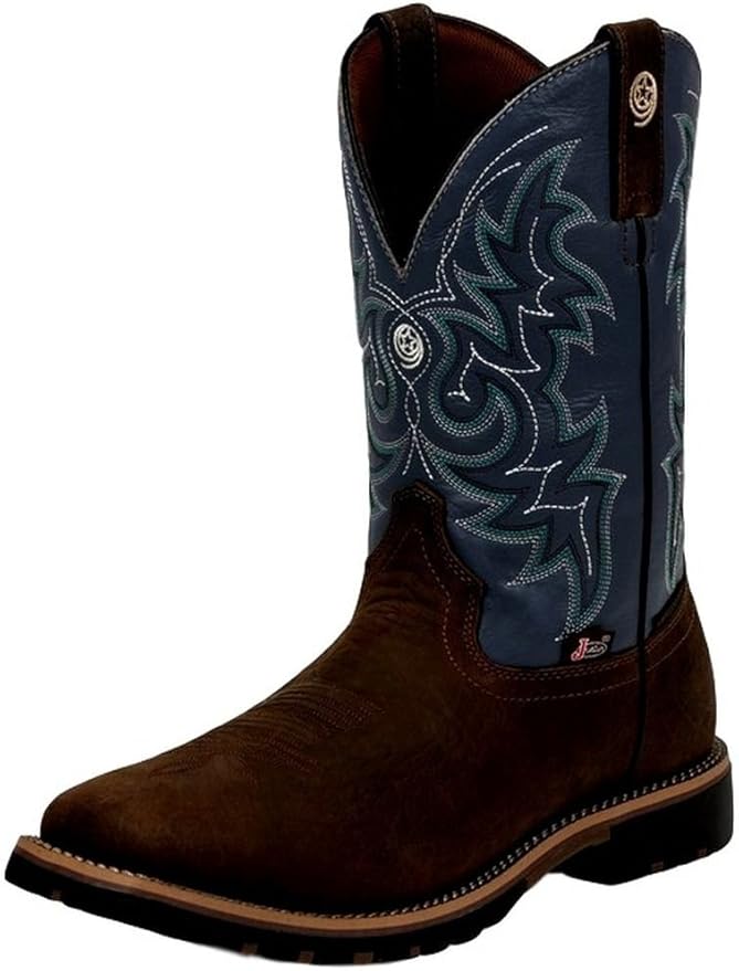 Justin Mens Strait Sq Toe Blue Boots 7EE Sports