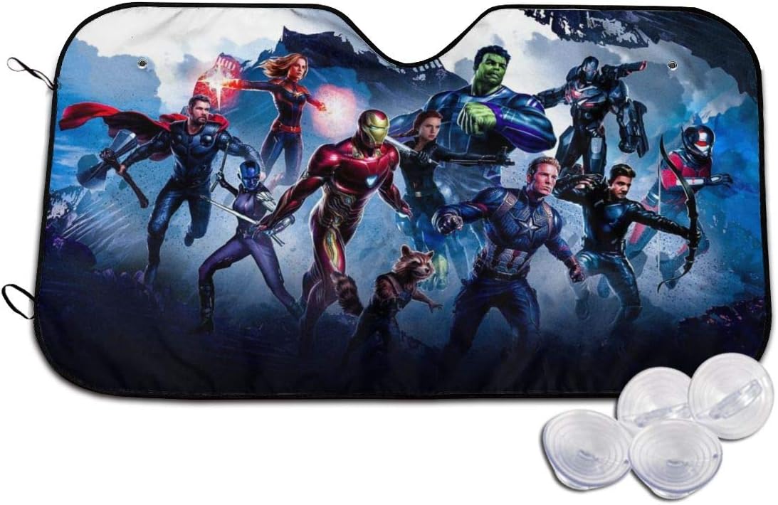 Heavenly Battle The Avengers Windshield Sun Shades Blocks UV Rays Sun Foldable Visor, Car Universal Car Sunshades Shield Cover Protector with 4 Suction Cups 30x55 Inch