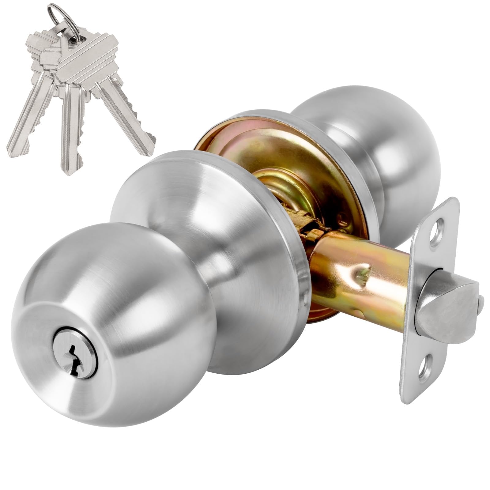 Photo 1 of RAFECIEE Keyed Entry Door Knob with Lock and Key, Exterior and Interior Door Knob for Bedroom or Bathroom, Satin Nickel