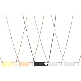 MECCANIXITY 5Pcs Initial Bar Pendant Necklace, Stainless Steel Rectangle Blank Pendant Necklace, Heart Bar Charm for Woman Gifts Jewelry, Silver/Gold/Rose Gold/Black