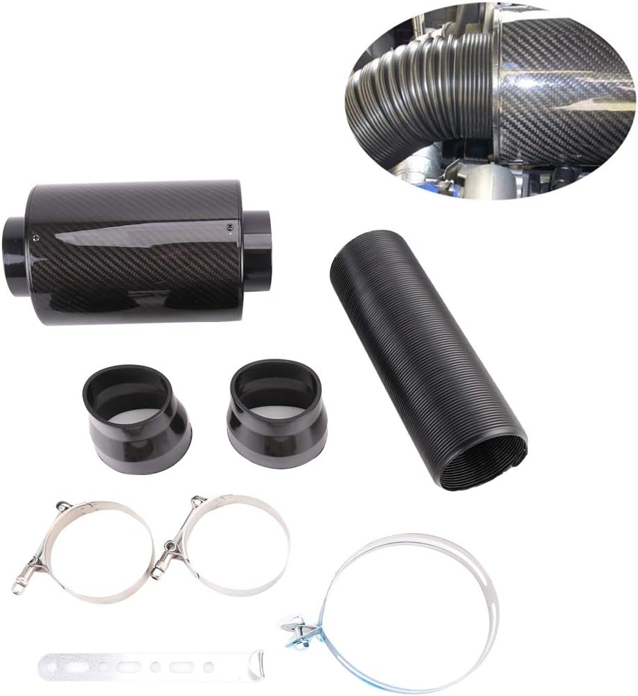Car Air Intake System, Car Cooling Intake System Cold Feed Induction Kit Carbon Fiber Air Filter Box, Fit for Most Cars