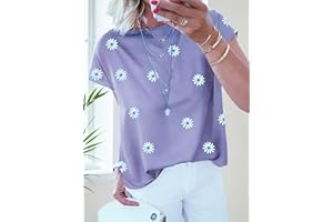 Womens Tops Short Sleeves Casual Daisy Floral Printed Tunic top Loose Fit Blouse