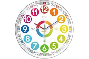 Suapouen Ideal for Children' S Playrooms& Bedrooms, for Kids Wall Clock-Non-Ticking, Battery-Operated Time Teaching Clock for