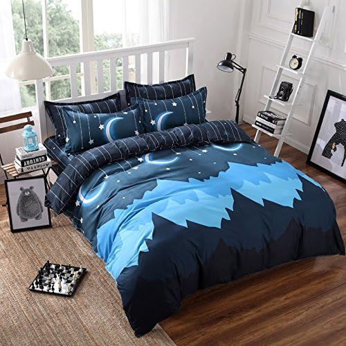 MIFE Lightweight Moon Duvet Cover Set,Mysterious Crescent Moon Printing Bedding Queen Size (one flat sheet, one duvet cover and two pillowcases) (Queen)
