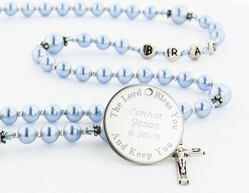 Boy Baptism or Christening Personalized Rosary Beads Handmade