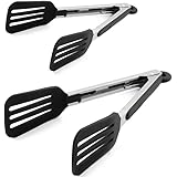 STARUBY Cooking Tongs 9 inches and 12 inches Stainless Steel Kitchen Silicone Serving Tongs Heat Resistant Meat Turner Spatul