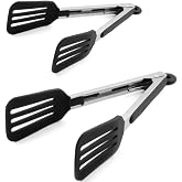 Cooking Tongs 9" and 12" Stainless Steel Kitchen Silicone Serving Tongs | Heat Resistant Meat Turner Spatula Tong Fish Tongs 