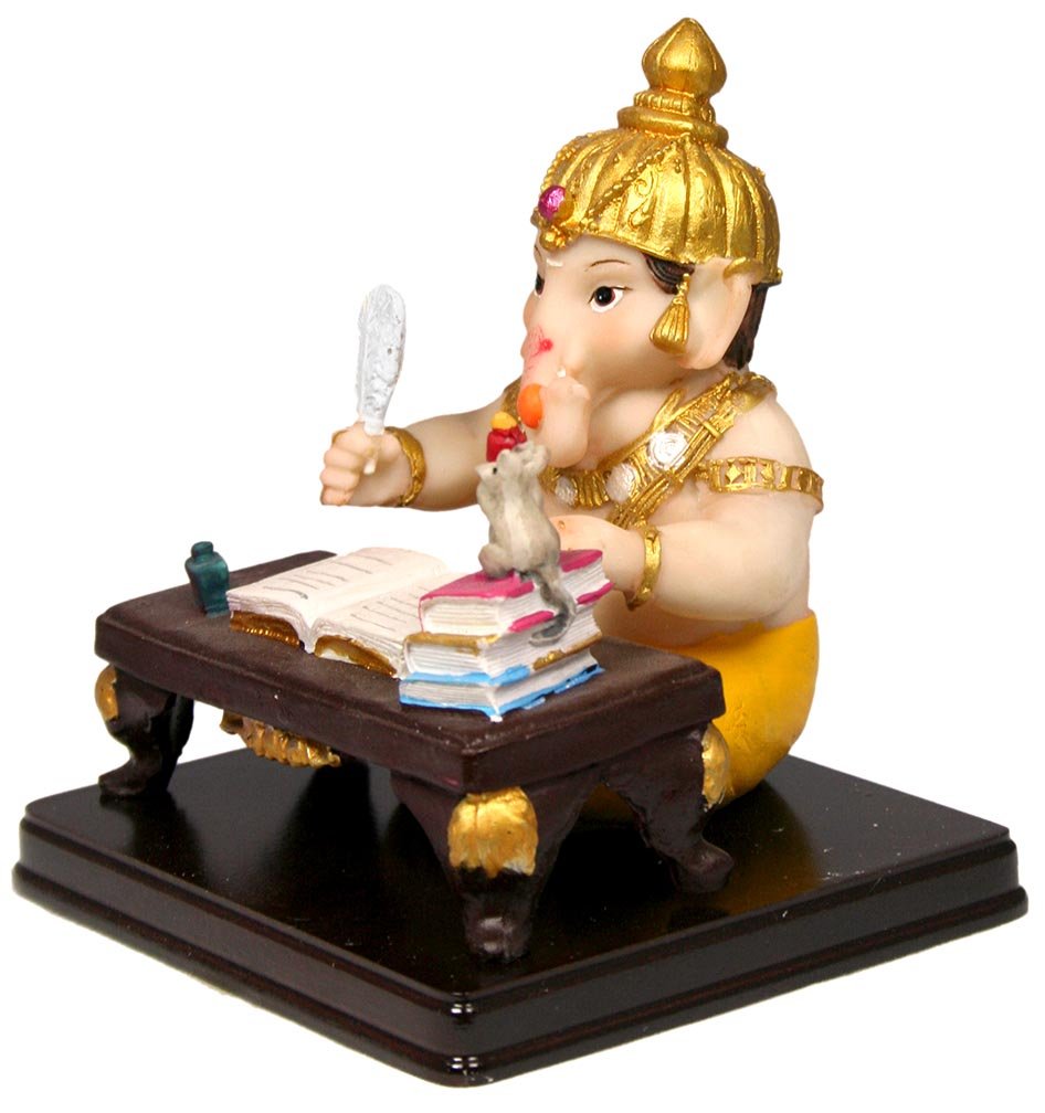 Krishna Culture Cute Baby Ganesh at Writing Desk Statue 5" Hindu