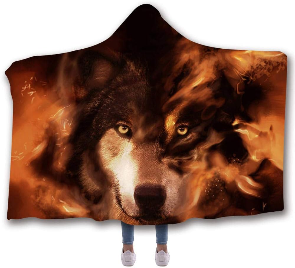 Wolf Hooded Blanket, 3D Printed Blanket, Suitable For Family Travel