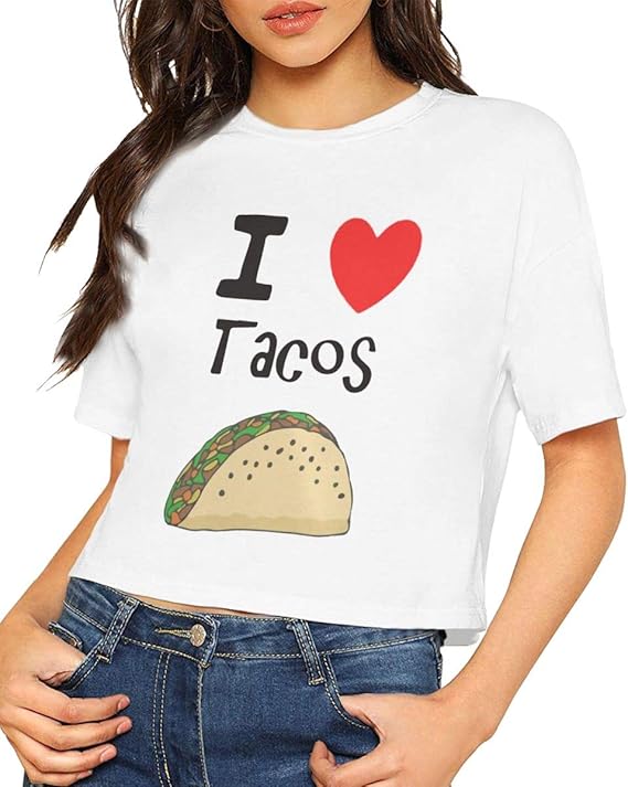 I Love Tacos Women's Sexy Exposed Navel T-Shirt Crop Top Tee Shirts at Amazon Women’s Clothing store
