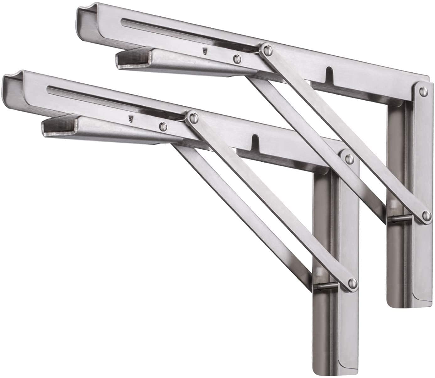 Photo 1 of Folding Shelf Brackets 12 Inch, Pynsseu Heavy Duty Stainless Steel Collapsible Wall Mounted Shelf Bracket for DIY Table Work Bench, Space Saving DIY Bracket, 2 Pack