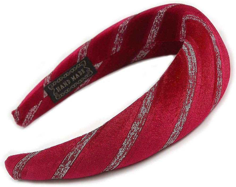 Retro Thicken Padded Velvet Glitter Stripes Wide Chunky Hair Band/Headband/Alice Band in Fuchsia
