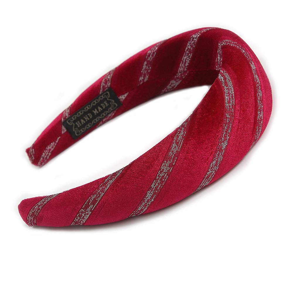 Retro Thicken Padded Velvet Glitter Stripes Wide Chunky Hair Band/Headband/Alice Band in Fuchsia