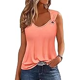 Women's O Ring Shoulder Tank Top Ruffled Tank Trendy Tee Tops Summer Casual Loose Fit Sleeveless Shirt