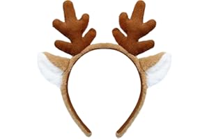 SIOTMERA Reindeer Antlers Headband Fluffy Animal Deer Ears Hairband Party Trips Cosplay Costume Washing for Christmas Halloween suitable for adults
