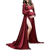 ChoiyuBella Maternity Gown Bishop Sleeves Baby Shower Dress Wrap Side Slit Sweetheart Maxi Photo Shoot for Photography