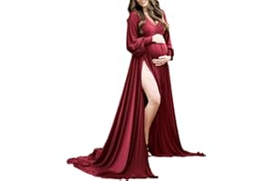 ChoiyuBella Maternity Gown Bishop Sleeves Baby Shower Dress Wrap Side Slit Sweetheart Maxi Photo Shoot for Photography