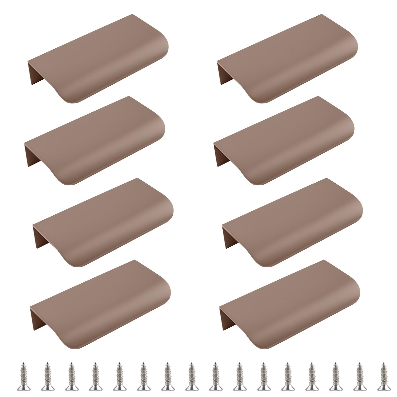 MOROBOR Finger Edge Pull, 8pcs Concealed Handles Modern Style Drawer Handle, Curved Aluminum Alloy Invisible Handle for Cabinet Hardware Drawer,80mm/Brown