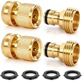 2 Set Garden Hose Quick Connect, Solid Brass 3/4 Inch GHT Hose Connector | Heavy Duty Male &amp; Female Quick Connect Hose Fittings, No-Leak, Easy Connect for Garden Hose &amp; Pressure Washer