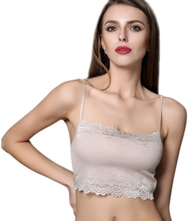 Funme Silk Lace Trimmed Half Camisole Tops Spaghetti Strap