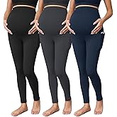 Buttergene 3 Pack Women's Maternity Leggings with Pockets Over The Belly Maternity Yoga Pants Pregnancy Leggings