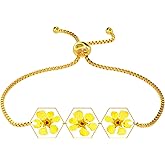 Helovmine Pressed Flower Bracelet Pearl Plum Flower Handmade Pressed Flowers Real Wildflowers Gold Adjustable Flowers Bracelet