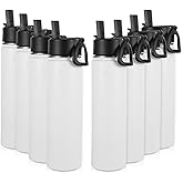 Volhoply 24oz Insulated Water Bottle with Straw Bulk 8 Pack,Not Suitable for Sublimation,Metal Wide Mouth Water Bottles with Handle Lid Keep Cold,Reusable Double Wall Cups(White,8 Count)