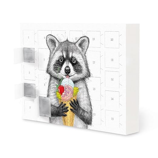 artboxone Premium Adventskalender mit Ferrero Schokolade "Waschbär, mit Eis" Weihnachten 